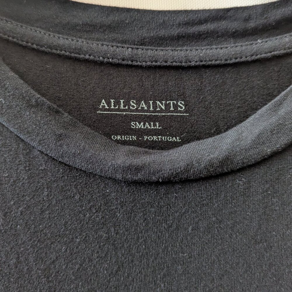 Allsaints Rip It Up Tunic Tee Black Grey Tone Abstract Graphic High Low Hem - Picture 6 of 12